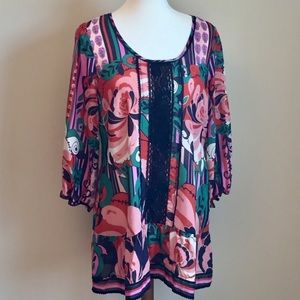 Anthropologie Odille Floral Silk & Lace Blouse